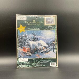 Thomas Kinkade Silent Night Cross Stitch Kit Candamar 51636 Snowy Cottage Scene